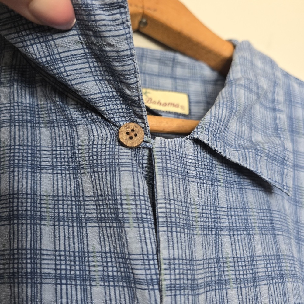 Tommy Bahama Mens Blue 100% Silk Geometric Short Sleeve Button Down Shirt XLarge - Picture 11 of 14